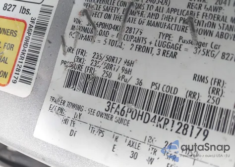 2019 Ford Fusion Se z USA, uszkodzony, nr VIN 3FA6P0HD4KR128179